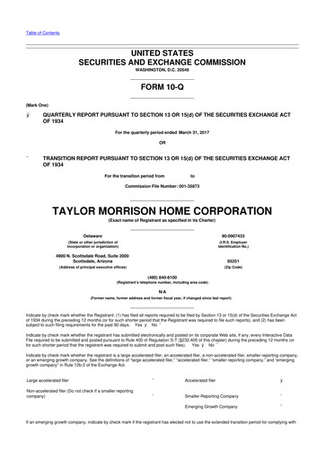 Thumbnail Taylor Morrison
 10-Q Quarterly Report FY2017 