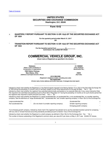 Miniature Commercial Vehicle Group (CVG) 10-Q Rapport trimestriel 2017 