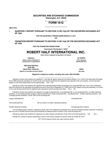 Thumbnail Robert Half 10-Q Quarterly Report FY2017 