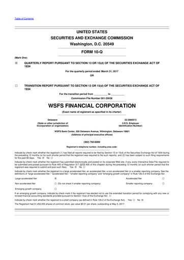 Miniature WSFS Financial 10-Q Rapport trimestriel  