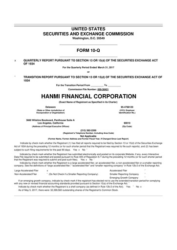 Vorschaubild Hanmi Financial 10-Q Quartalsbericht 2017 