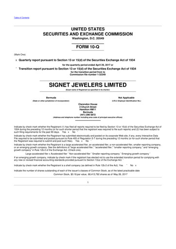 Thumbnail Signet Jewelers
 10-Q Quarterly Report FY 