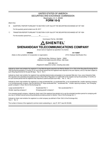 Thumbnail Shentel 10-Q Quarterly Report FY2017 