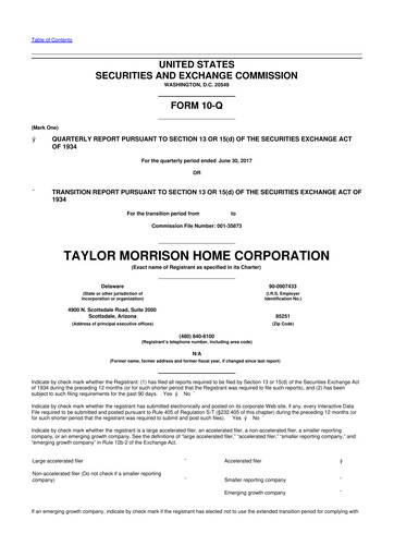 Thumbnail Taylor Morrison
 10-Q Quarterly Report FY2017 