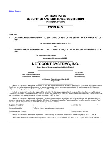 Thumbnail NETSCOUT 10-Q Quarterly Report FY2018 