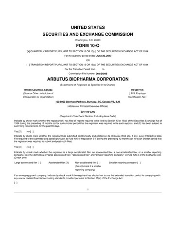 Thumbnail Arbutus Biopharma
 10-Q Quarterly Report FY 
