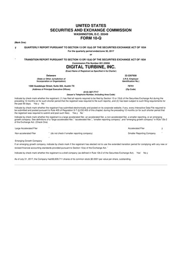 Miniature Digital Turbine
 10-Q Rapport trimestriel 2018 