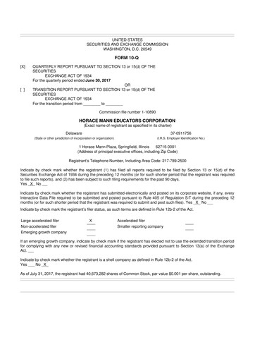 Thumbnail Horace Mann Educators 10-Q Quarterly Report FY2017 