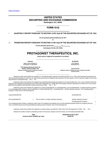 Thumbnail Protagonist Therapeutics
 10-Q Quarterly Report FY2017 