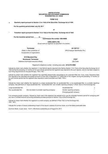 Thumbnail Kirkland's 10-Q Quarterly Report FY 