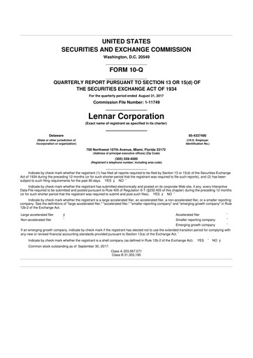 Thumbnail Lennar 10-Q Quarterly Report FY2017 