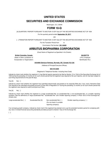 Thumbnail Arbutus Biopharma
 10-Q Quarterly Report FY 