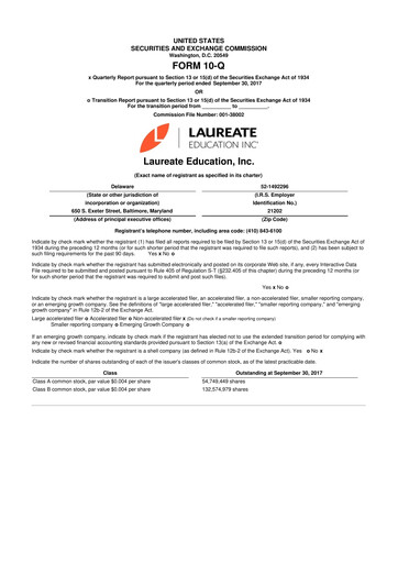 Thumbnail Laureate Education
 10-Q Quarterly Report FY2017 