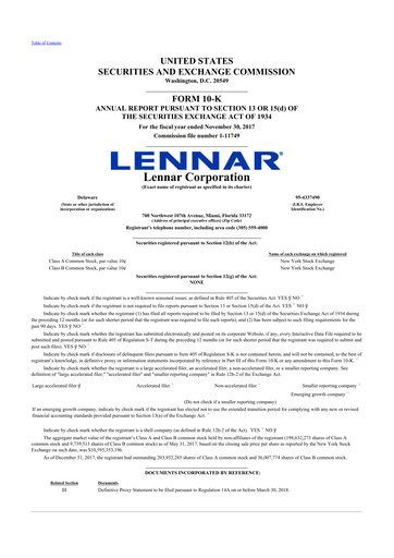 Thumbnail Lennar 10-K Annual Report 2017