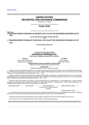 Thumbnail Lumentum 10-Q Quarterly Report FY2018 