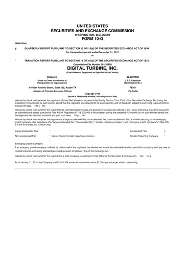 Miniature Digital Turbine
 10-Q Rapport trimestriel 2018 
