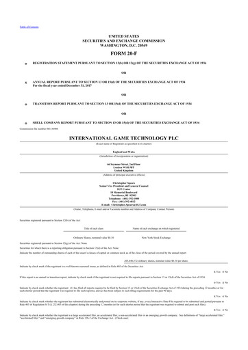 Thumbnail Brightstar Lottery 20-F Annual Report 2017