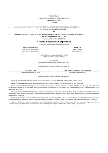 Thumbnail Arbutus Biopharma
 10-K Annual Report 2017