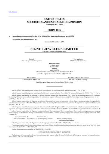 Miniature Signet Jewelers
 10-K Rapport annuel 2018
