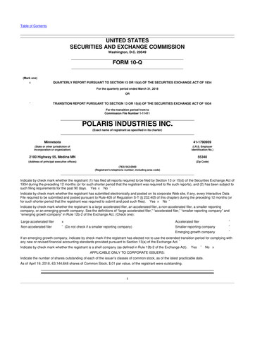 Thumbnail Polaris 10-Q Quarterly Report FY2018 