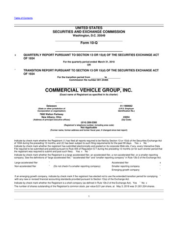 Miniature Commercial Vehicle Group (CVG) 10-Q Rapport trimestriel 2018 