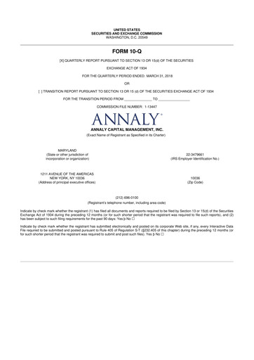 Thumbnail Annaly Capital Management
 10-Q Quarterly Report FY2018 