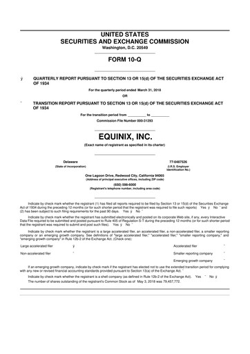 Thumbnail Equinix 10-Q Quarterly Report FY2018 