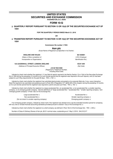 Thumbnail Aon 10-Q Quarterly Report FY2018 