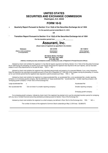 Thumbnail Assurant 10-Q Quarterly Report FY2018 