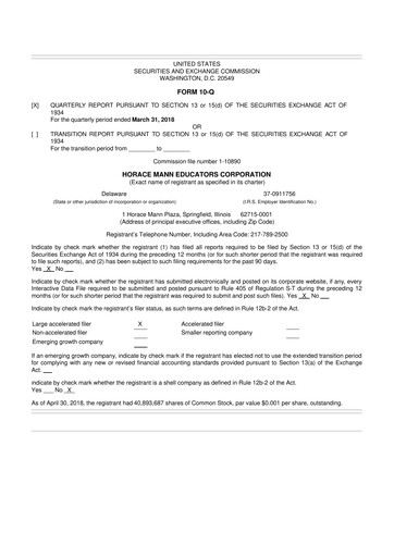 Thumbnail Horace Mann Educators 10-Q Quarterly Report FY2018 