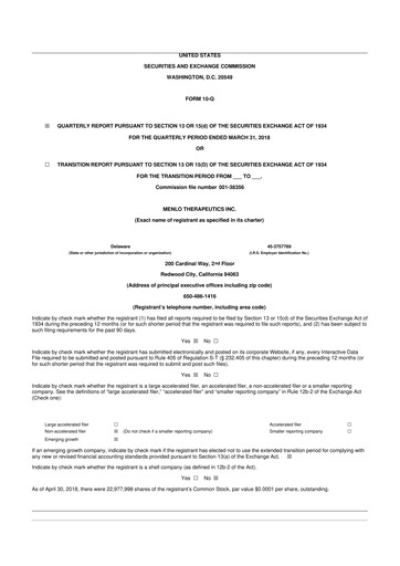 Vorschaubild VYNE Therapeutics 10-Q Quartalsbericht 2018 