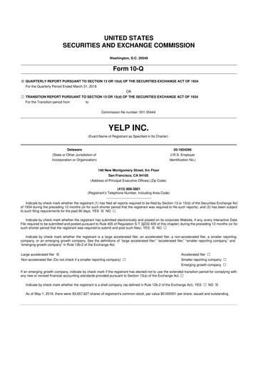 Miniature Yelp 10-Q Rapport trimestriel 2018 
