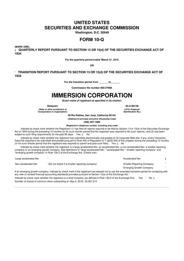 Thumbnail Immersion Corporation
 10-Q Quarterly Report FY2018 