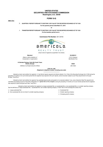 Thumbnail Americold 10-Q Quarterly Report FY 