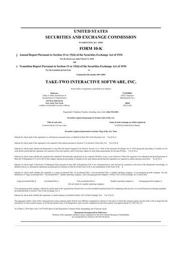 Thumbnail Take-Two Interactive
 10-K Annual Report 2018