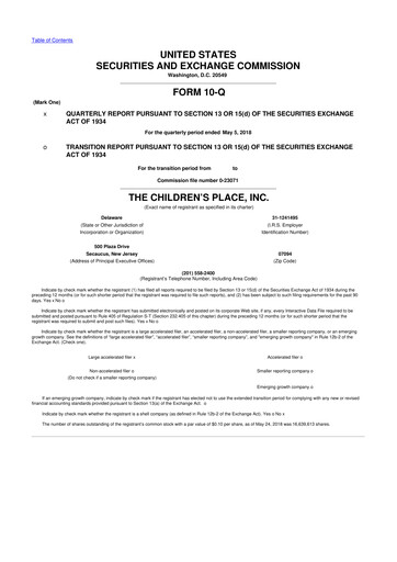 Thumbnail The Children's Place
 10-Q Quarterly Report FY2018 