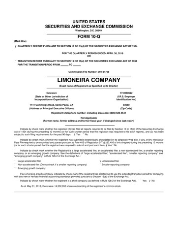 Thumbnail Limoneira
 10-Q Quarterly Report FY 
