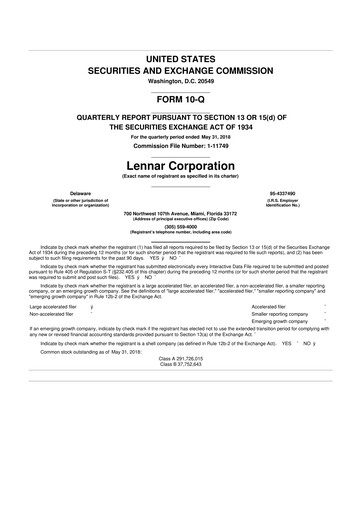 Thumbnail Lennar 10-Q Quarterly Report FY2018 