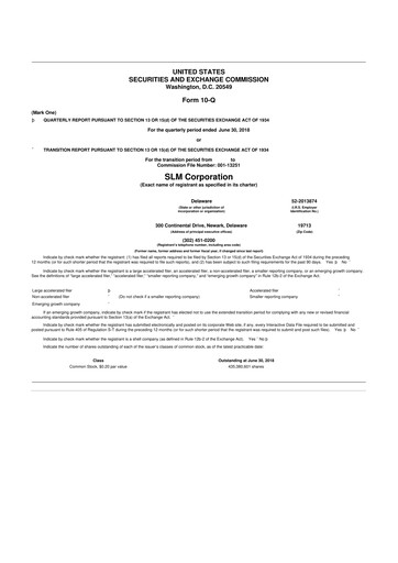 Thumbnail SLM Corporation (Sallie Mae) 10-Q Quarterly Report FY2018 