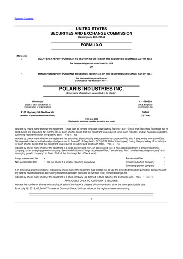 Thumbnail Polaris 10-Q Quarterly Report FY2018 