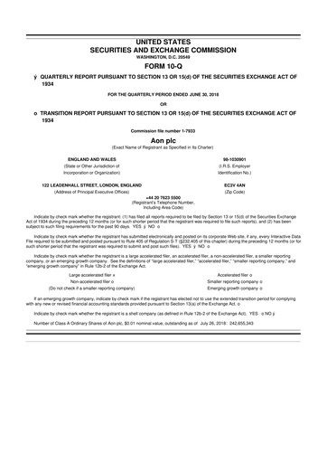 Thumbnail Aon 10-Q Quarterly Report FY2018 