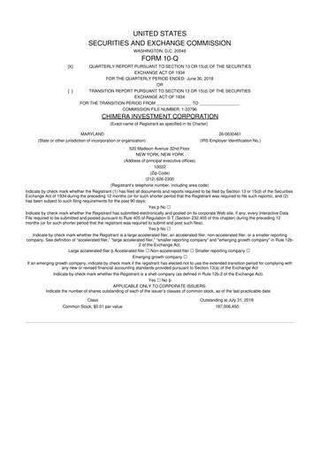 Vorschaubild Chimera Investment Corporation 10-Q Quartalsbericht 2018 