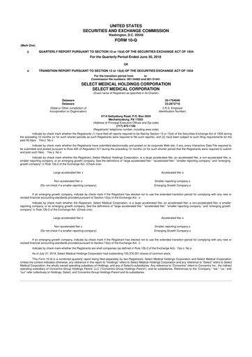 Miniature Select Medical Holdings 10-Q Rapport trimestriel 2018 