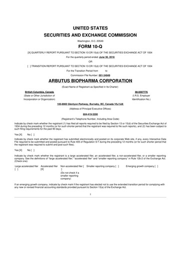 Thumbnail Arbutus Biopharma
 10-Q Quarterly Report FY 