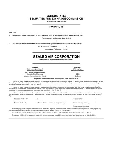 Miniature Sealed Air
 10-Q Rapport trimestriel 2018 