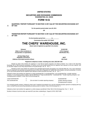 Miniature Chefs' Warehouse 10-Q Rapport trimestriel 2018 