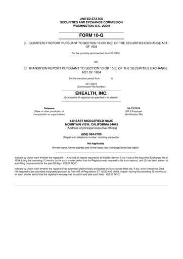 Miniature eHealth 10-Q Rapport trimestriel  