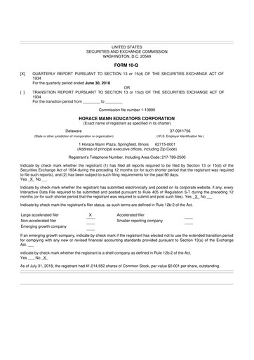 Thumbnail Horace Mann Educators 10-Q Quarterly Report FY2018 