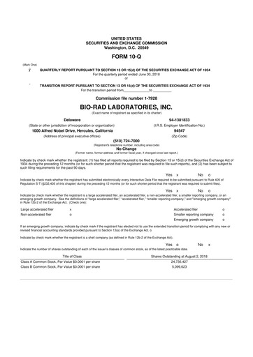 Thumbnail Bio-Rad Laboratories 10-Q Quarterly Report FY2018 