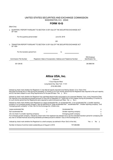 Thumbnail Altice USA
 10-Q Quarterly Report FY2018 